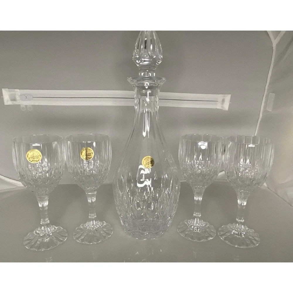 Cristal D' Arques Bretagne 5 Pc Wine Set Decanter & 4 Wine Glasses Lead Cystal
